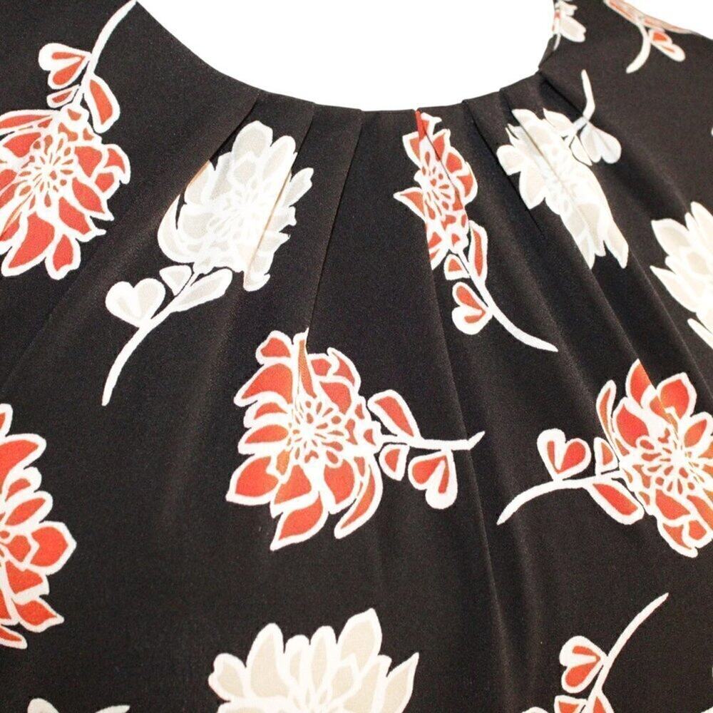 Calvin Klein Black Floral Stretch Blouse Keyhole Back Women’s Small - Picture 2 of 6